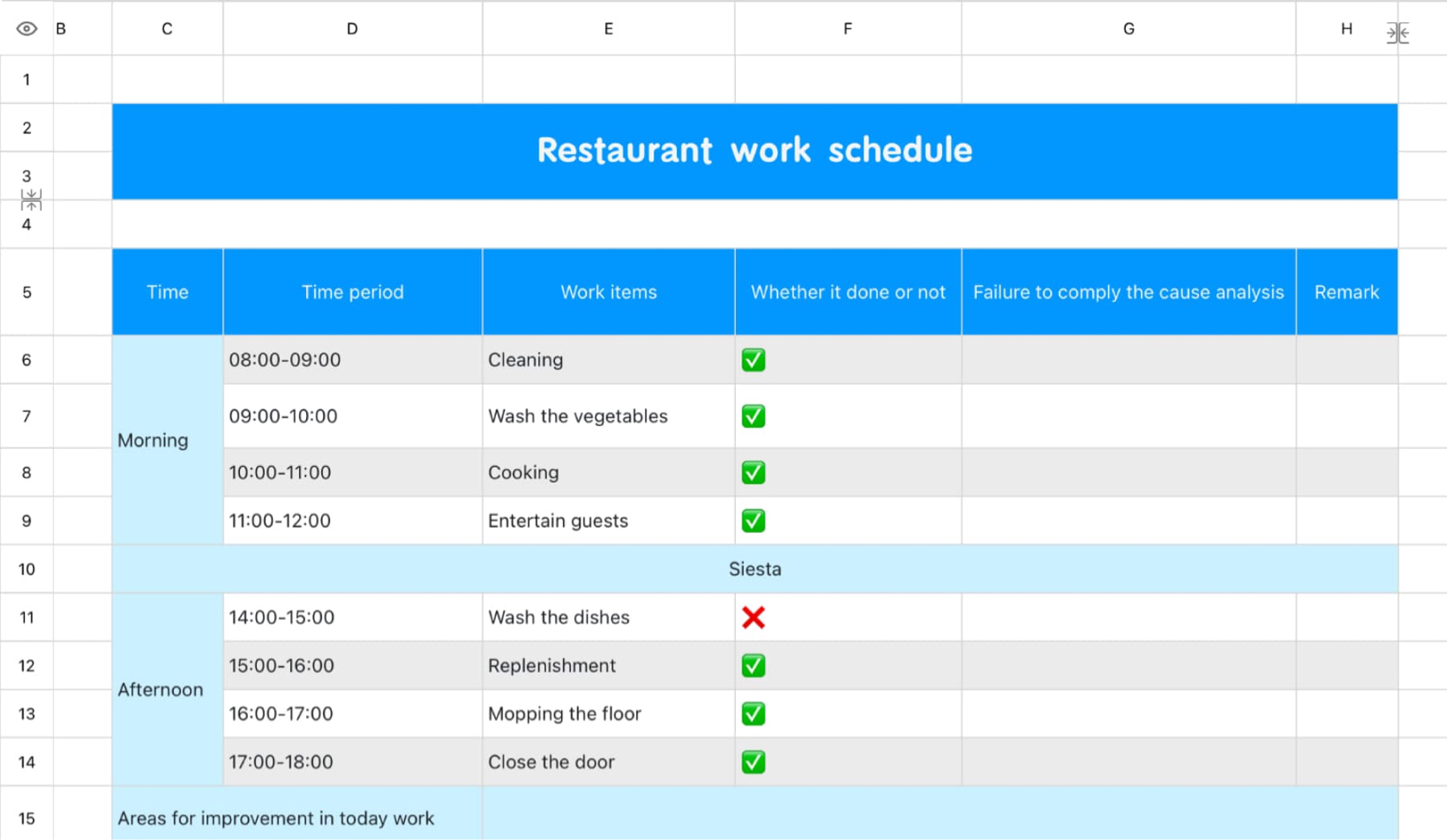 Restaurant work schedule